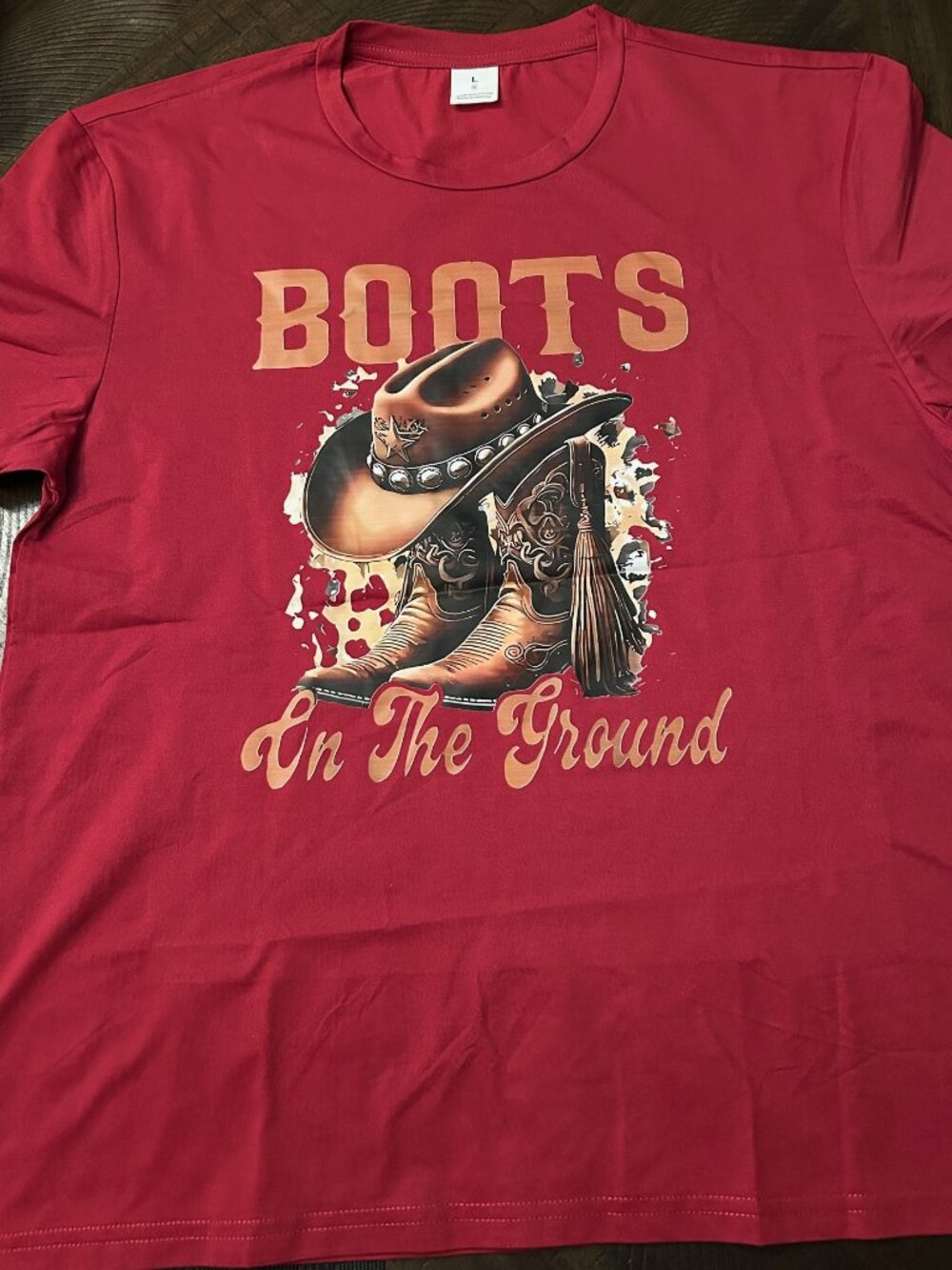 Boots on The Ground T-Shirt Adult Sz Large Burgundy